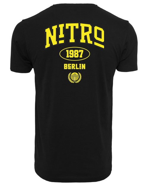Black Nitro Berlin t-shirt yellow graphic back view