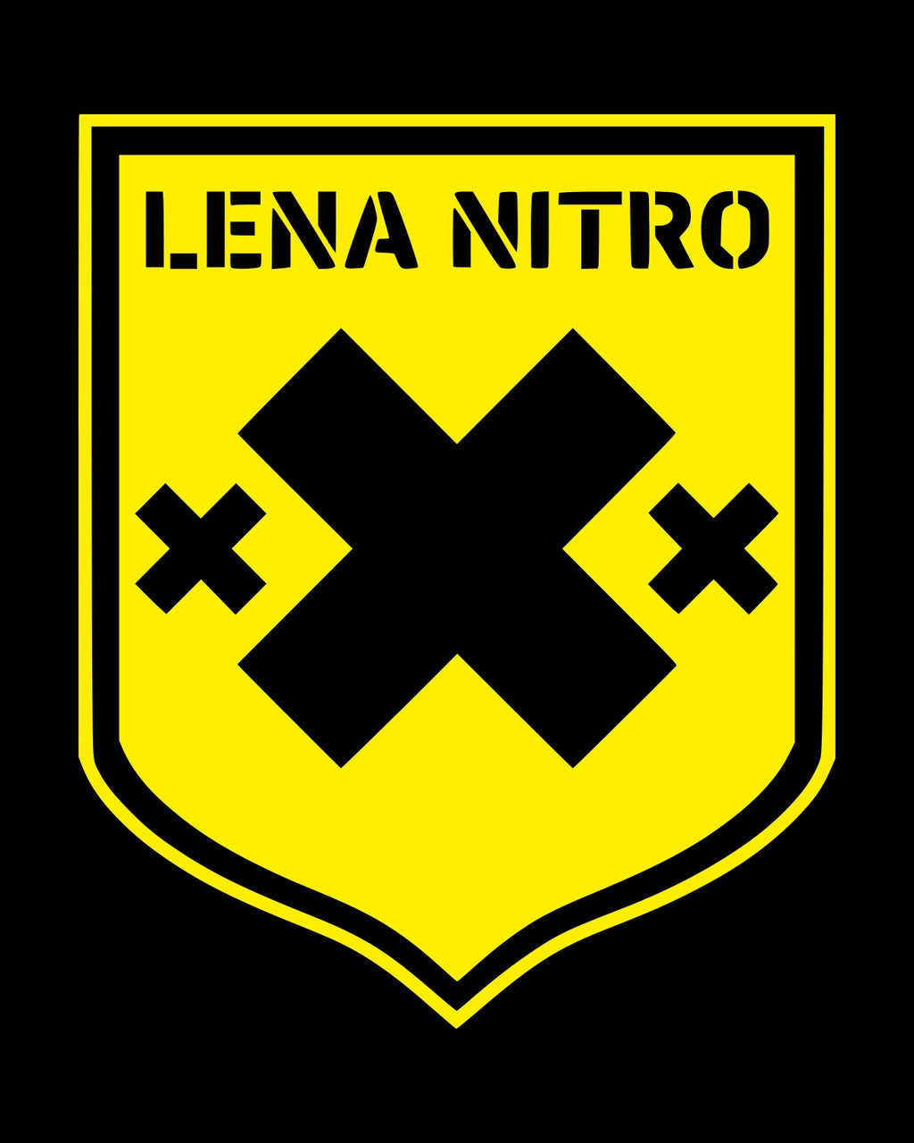 Lena Nitro yellow shield logo with black cross detail