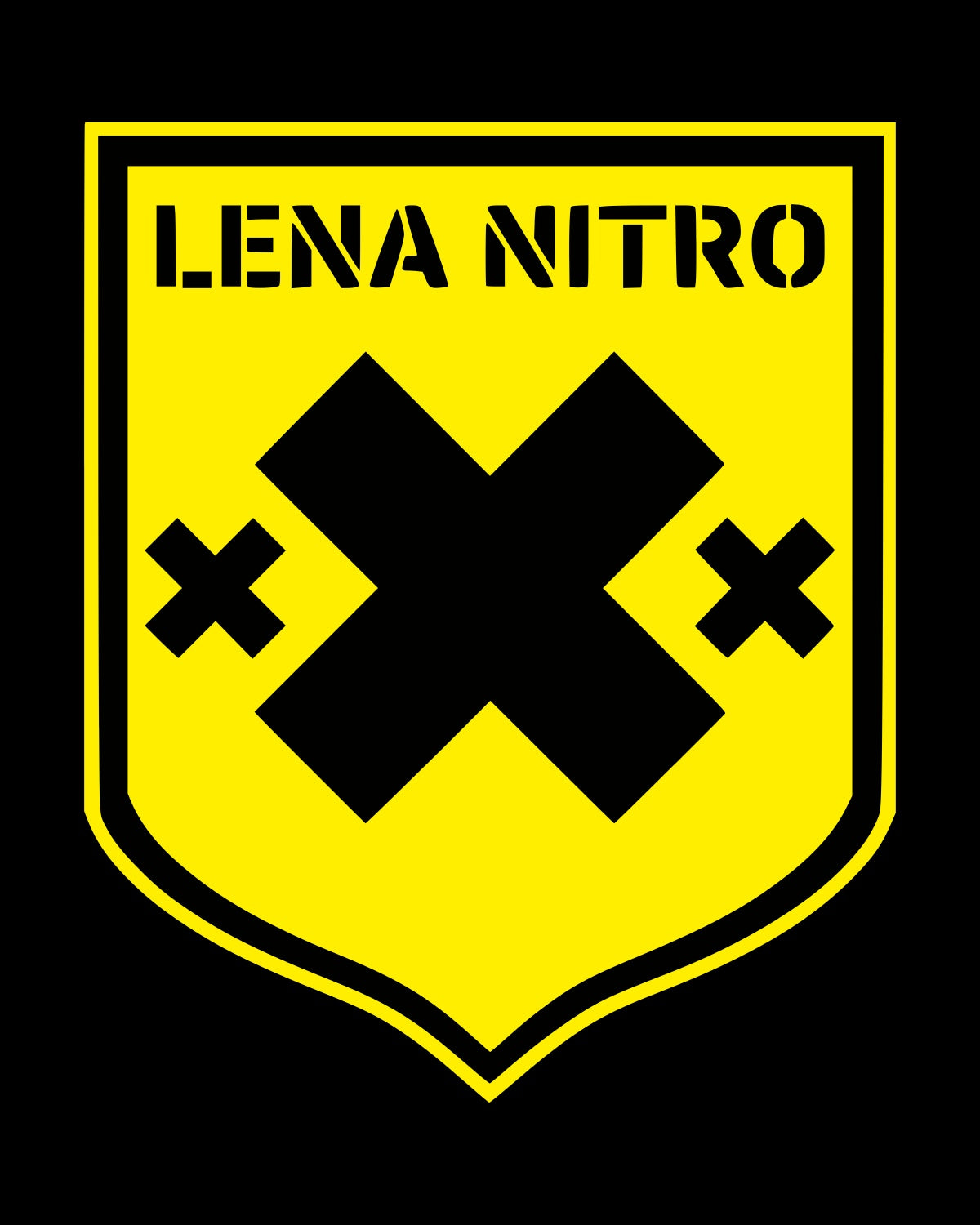 Lena Nitro yellow shield logo with black cross detail