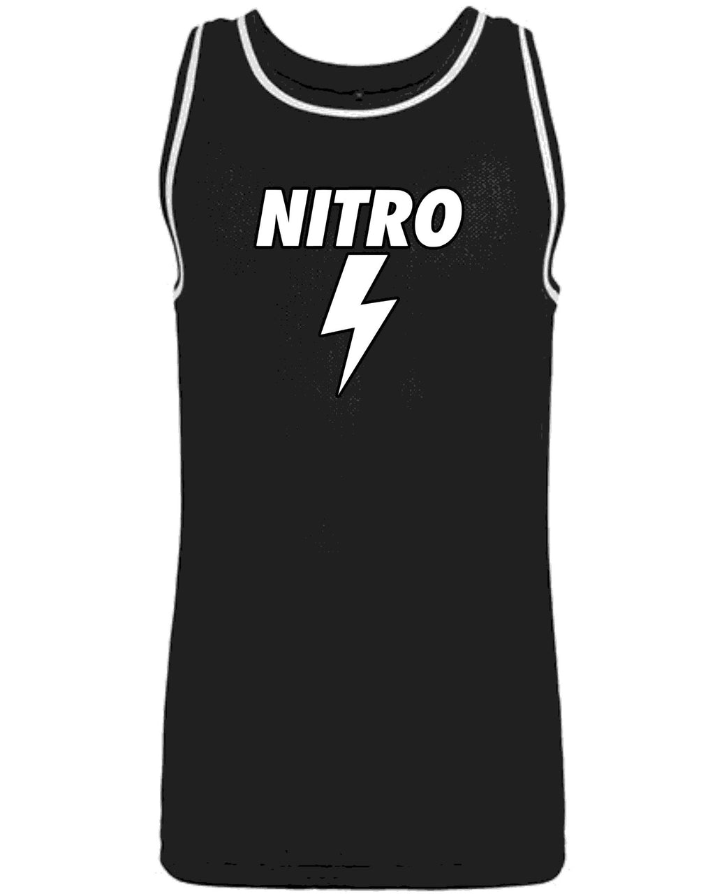 Black mesh tank top with white Nitro lightning bolt logo
