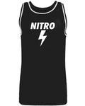 Black mesh tank top with white Nitro lightning bolt logo