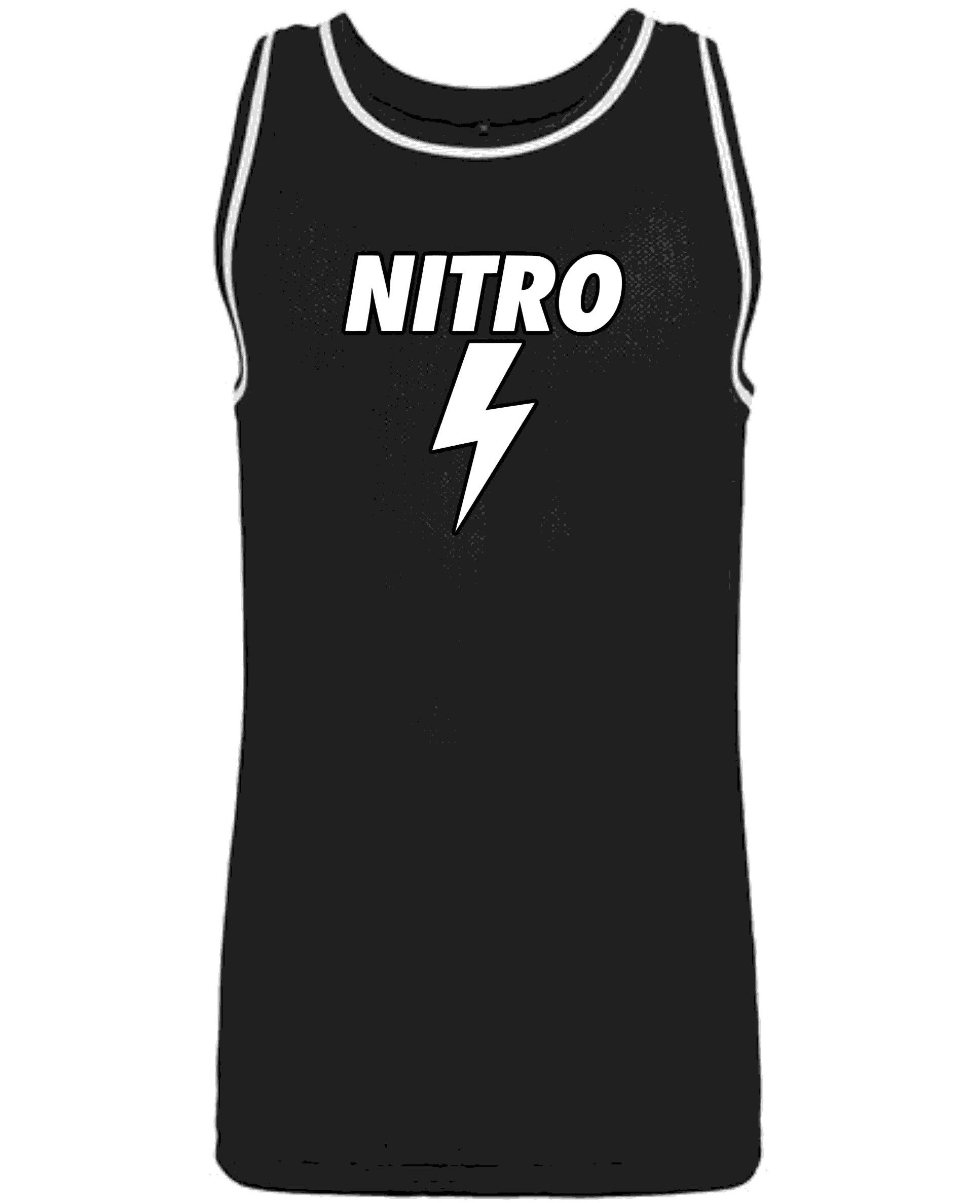 Black mesh tank top with white Nitro lightning bolt logo