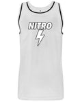 White mesh tank top with Nitro lightning bolt logo