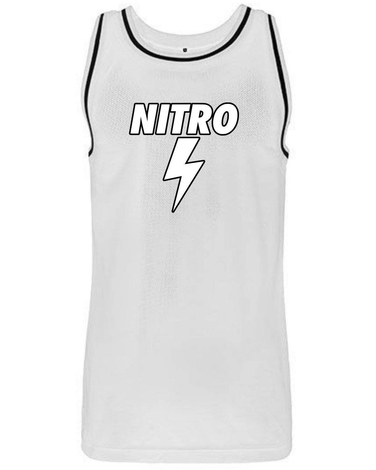 White mesh tank top with Nitro lightning bolt logo
