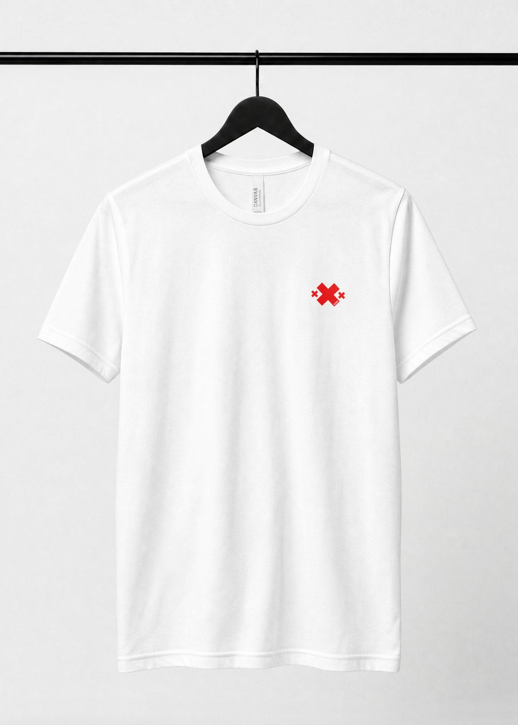 Front of white Nitroarmy shirt with small red chest logo