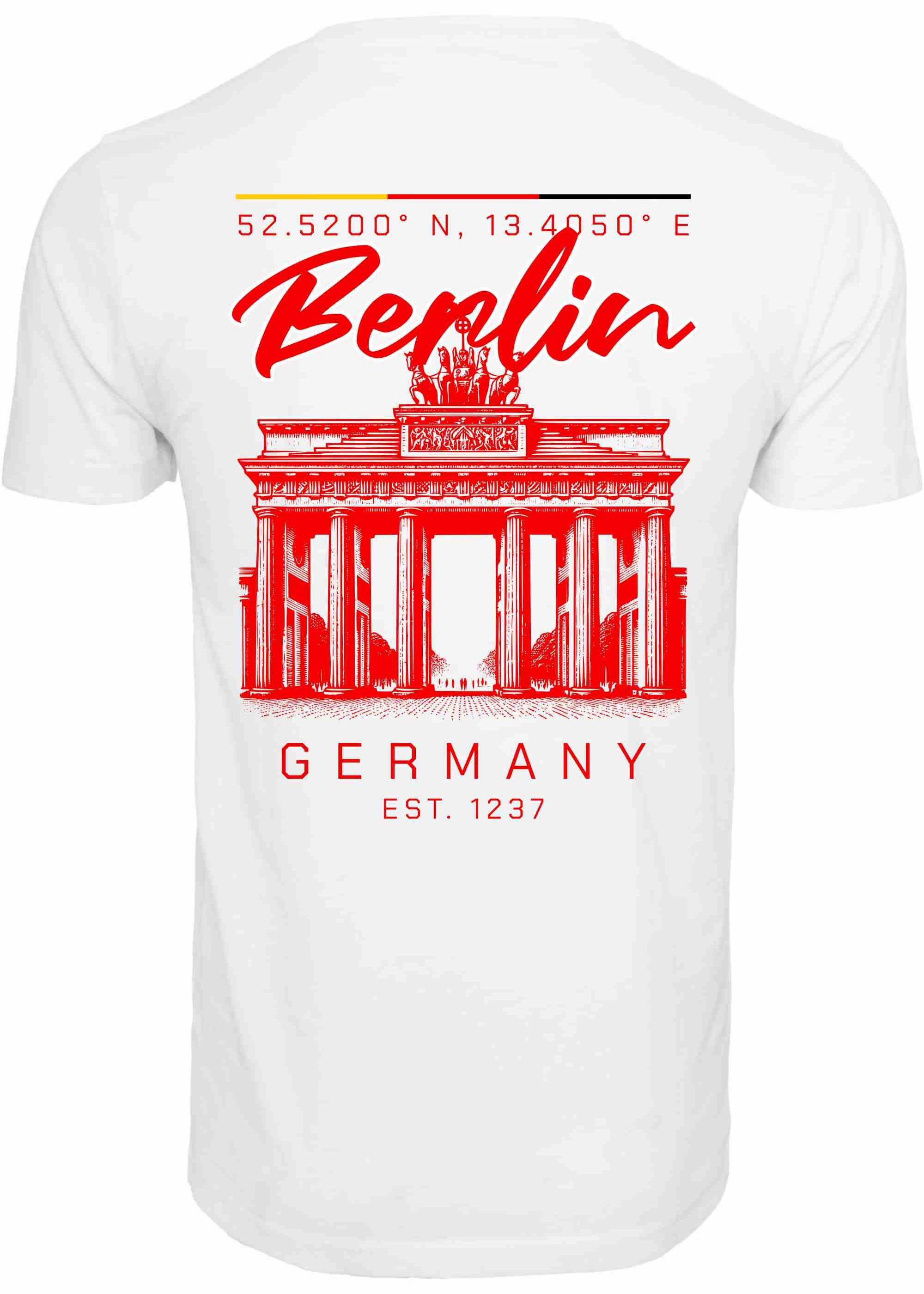 Back view mockup of white Berlin Brandenburg Gate t-shirt