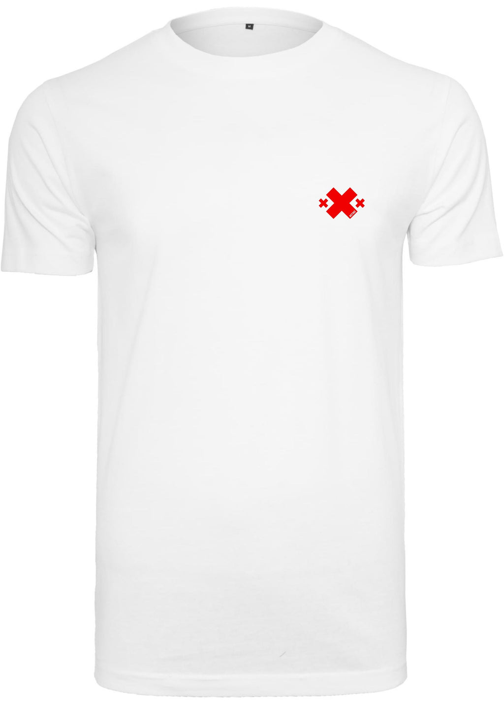 Front view mockup of white Nitroarmy t-shirt with red logo