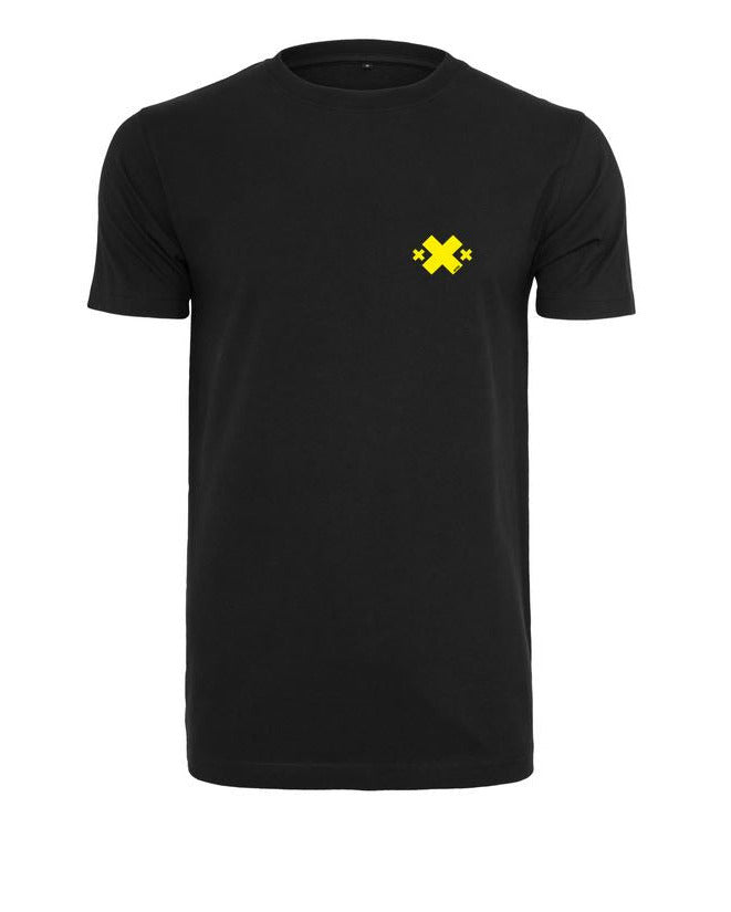 Front view of black Nitroarmy hoodie with yellow shield